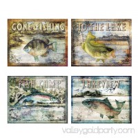 Classic Outdoors Fishing Signs: Lakeview, Fish Camp, Gone Fishing, to the Lake; Four 14x11 Prints   